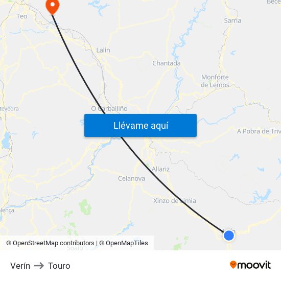 Verín to Touro map