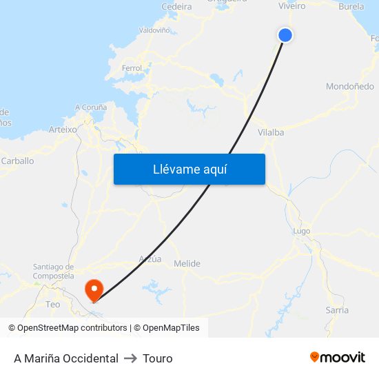 A Mariña Occidental to Touro map