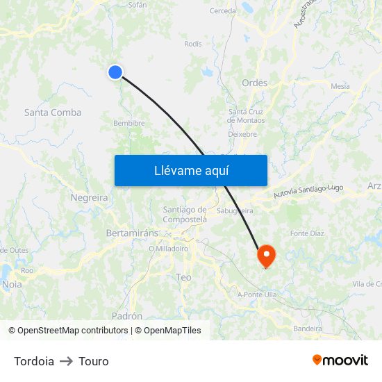 Tordoia to Touro map