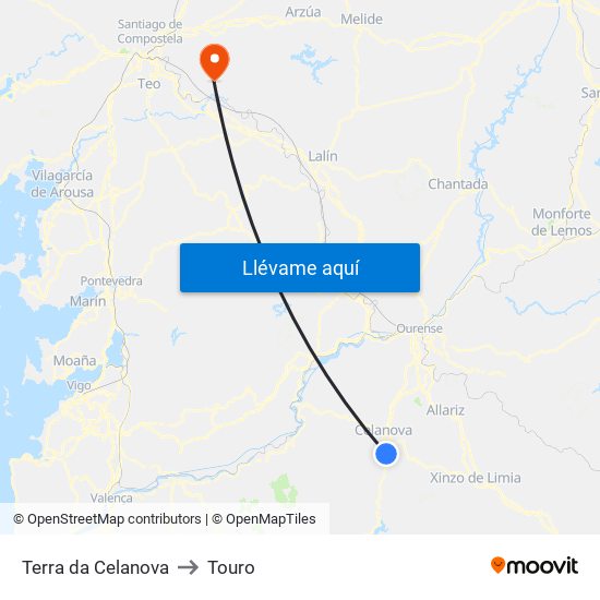 Terra da Celanova to Touro map