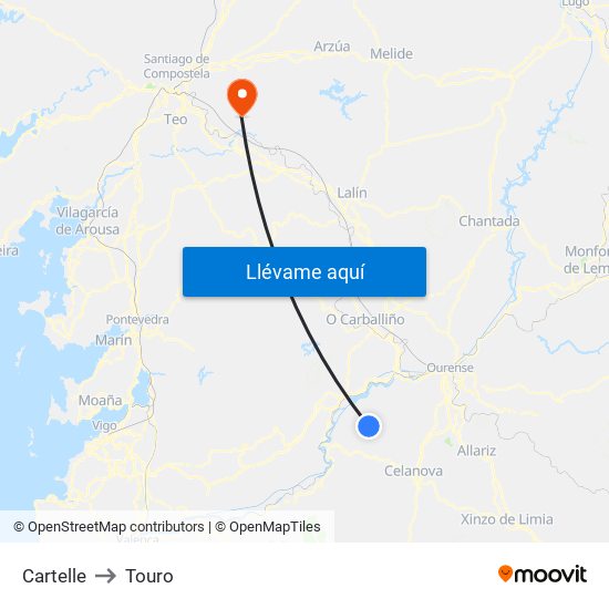 Cartelle to Touro map