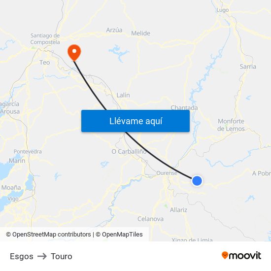 Esgos to Touro map