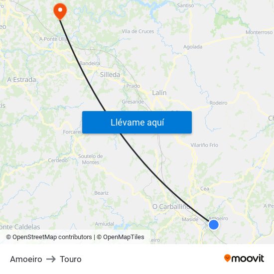 Amoeiro to Touro map