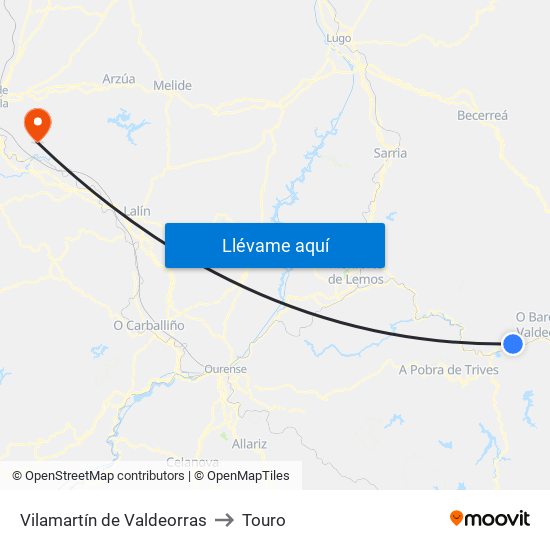 Vilamartín de Valdeorras to Touro map