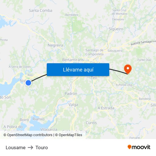 Lousame to Touro map