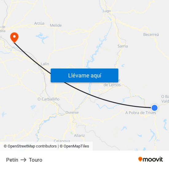 Petín to Touro map