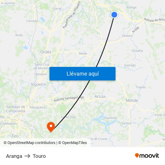 Aranga to Touro map