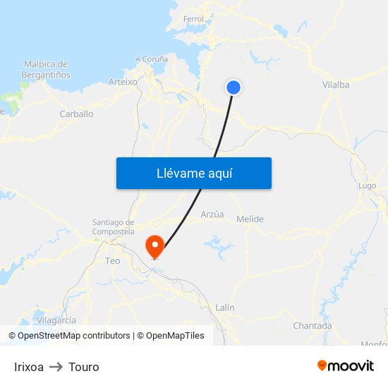 Irixoa to Touro map