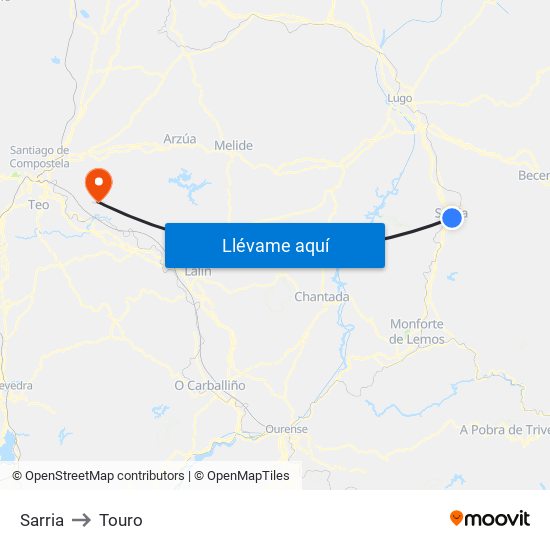 Sarria to Touro map