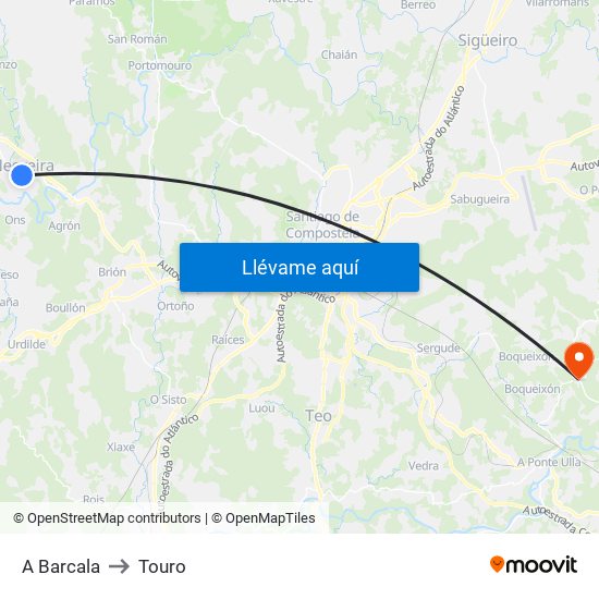 A Barcala to Touro map