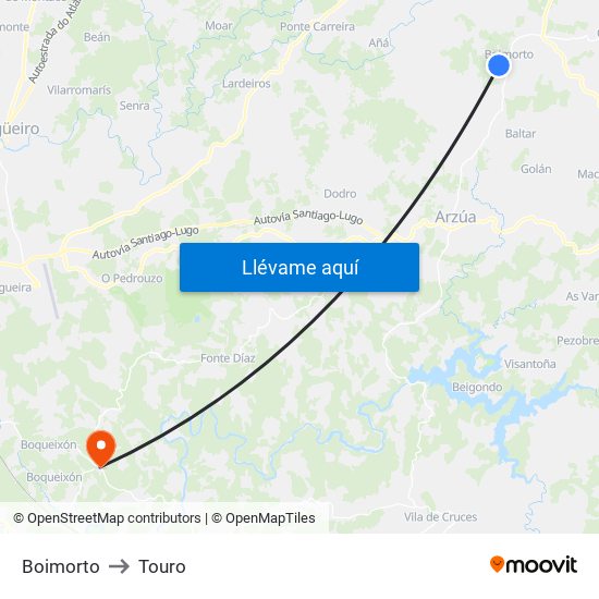 Boimorto to Touro map