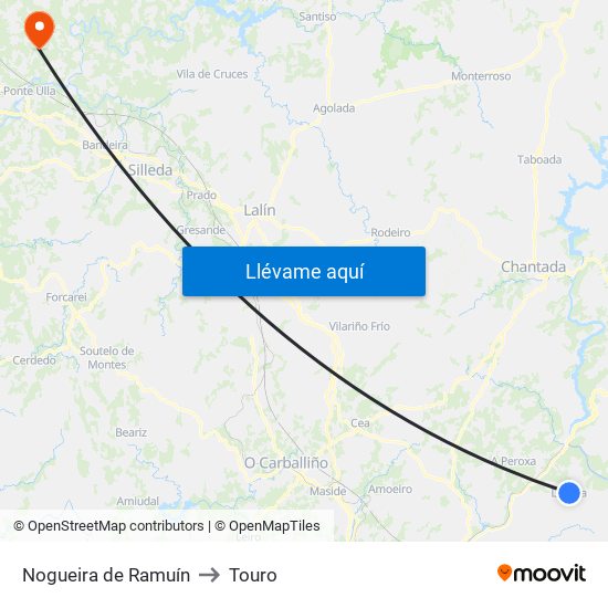 Nogueira de Ramuín to Touro map