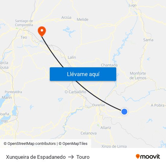Xunqueira de Espadanedo to Touro map