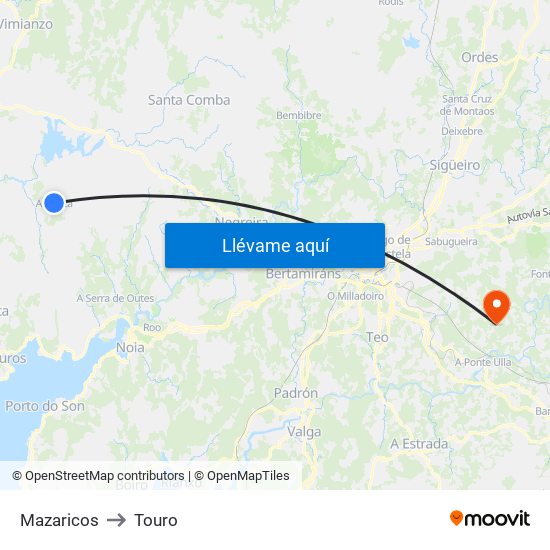 Mazaricos to Touro map