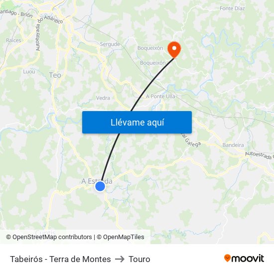 Tabeirós - Terra de Montes to Touro map
