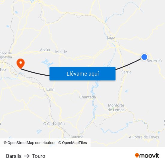 Baralla to Touro map