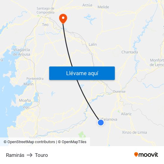 Ramirás to Touro map