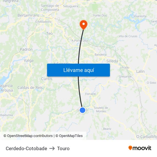 Cerdedo-Cotobade to Touro map