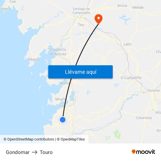 Gondomar to Touro map