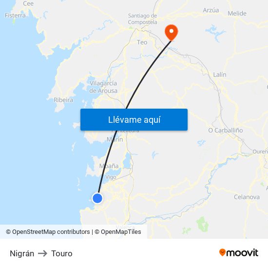Nigrán to Touro map