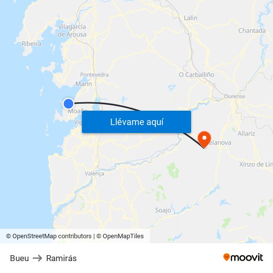 Bueu to Ramirás map