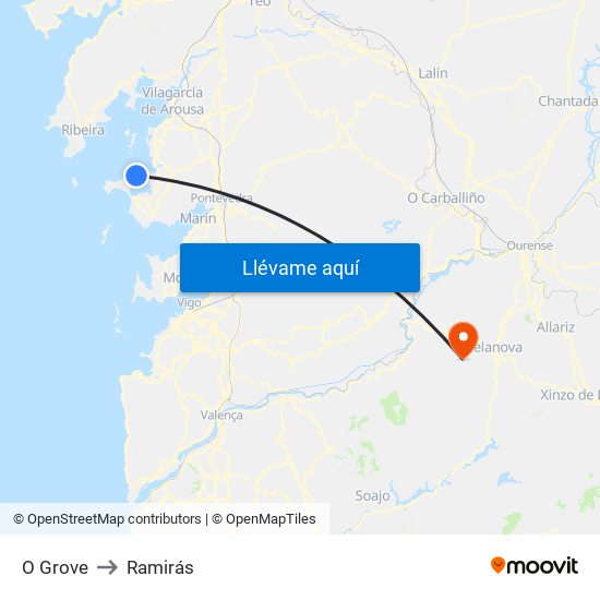 O Grove to Ramirás map