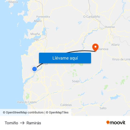Tomiño to Ramirás map