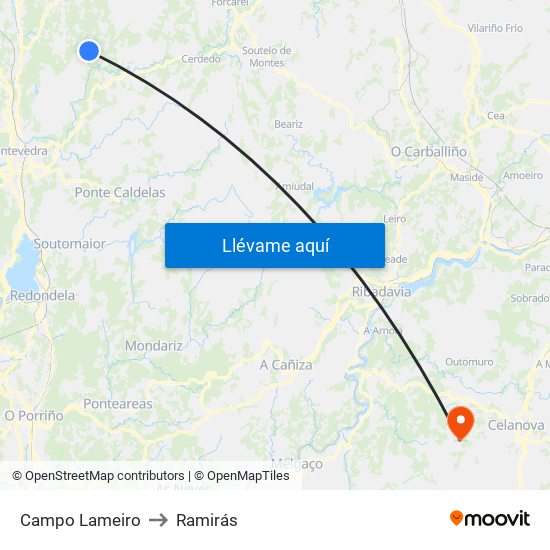 Campo Lameiro to Ramirás map