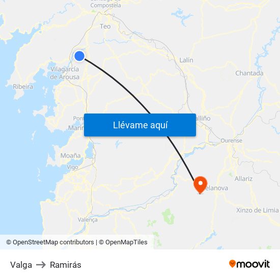 Valga to Ramirás map