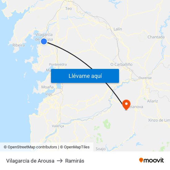 Vilagarcía de Arousa to Ramirás map