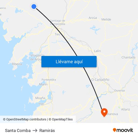 Santa Comba to Ramirás map