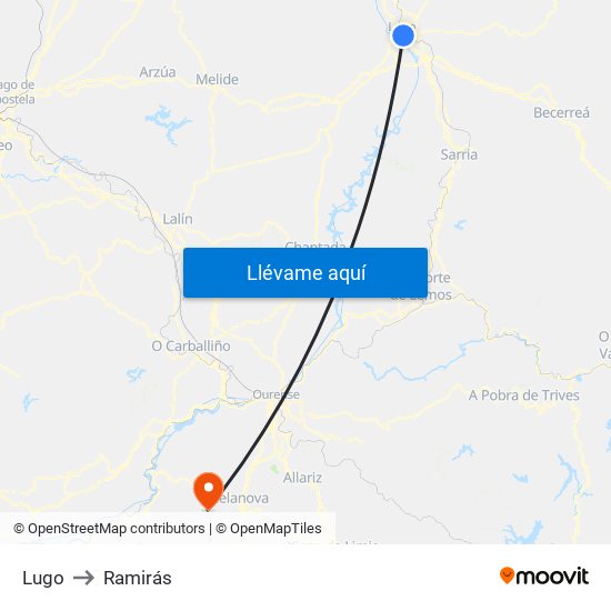 Lugo to Ramirás map