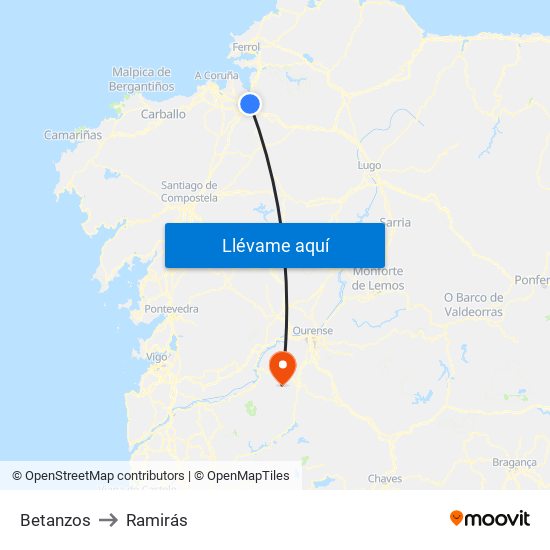 Betanzos to Ramirás map