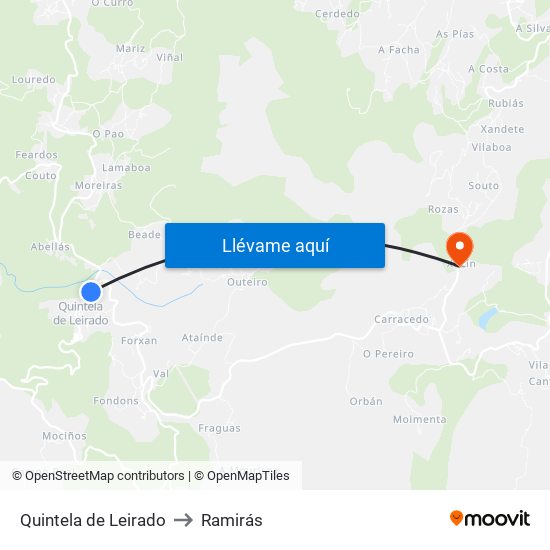 Quintela de Leirado to Ramirás map