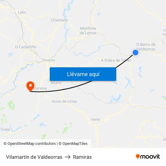 Vilamartín de Valdeorras to Ramirás map