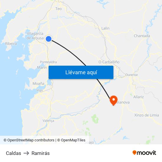 Caldas to Ramirás map