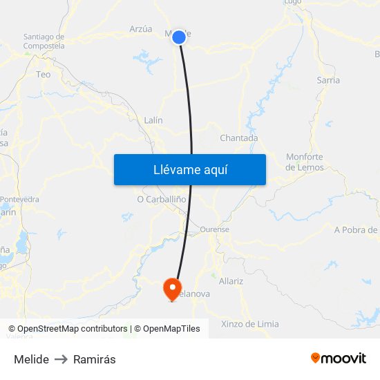 Melide to Ramirás map