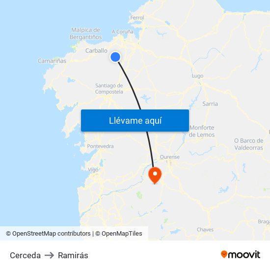 Cerceda to Ramirás map