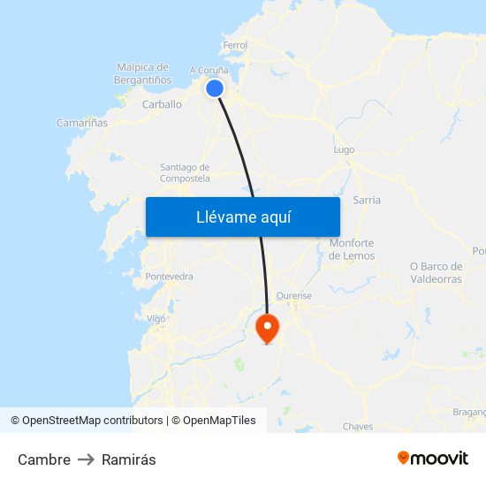 Cambre to Ramirás map