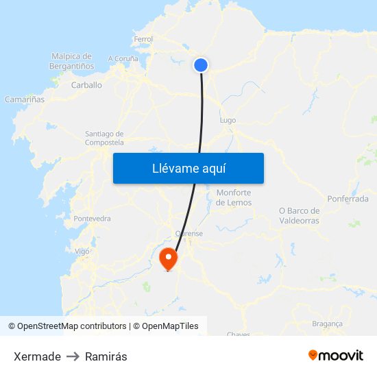 Xermade to Ramirás map