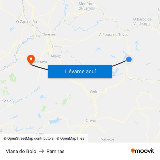 Viana do Bolo to Ramirás map