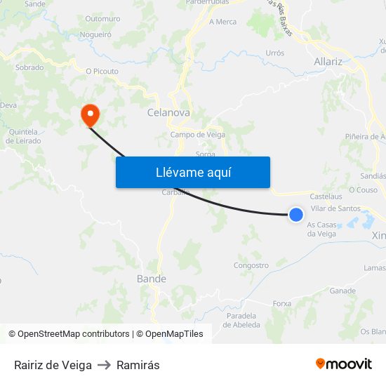 Rairiz de Veiga to Ramirás map