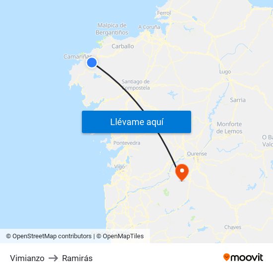 Vimianzo to Ramirás map