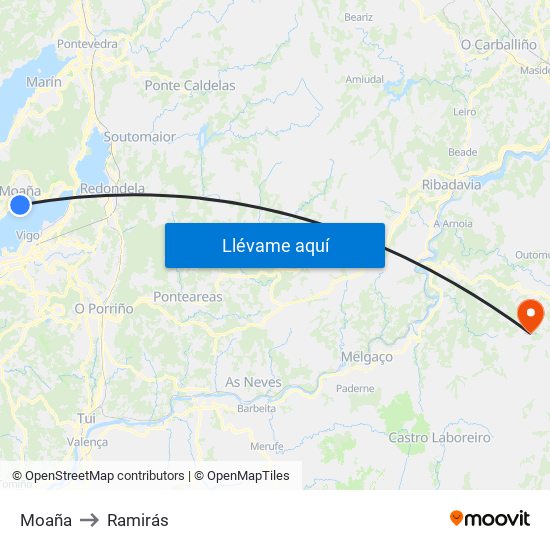 Moaña to Ramirás map