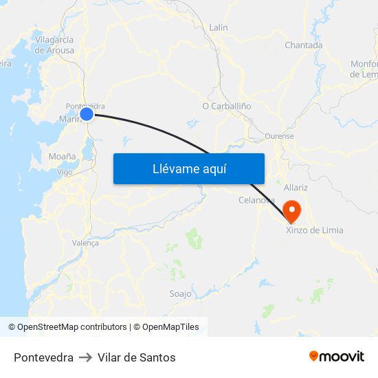 Pontevedra to Vilar de Santos map