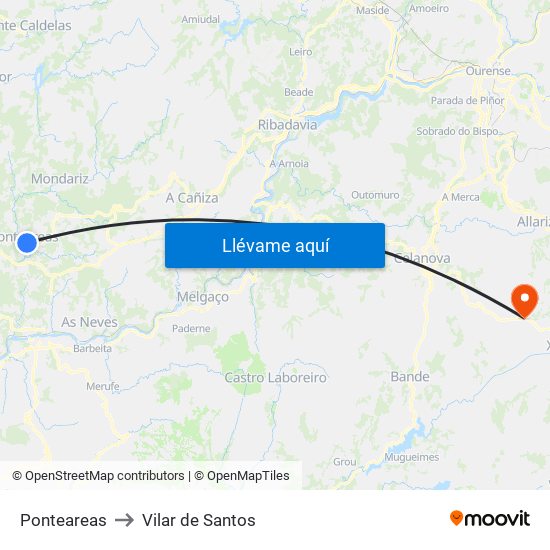 Ponteareas to Vilar de Santos map