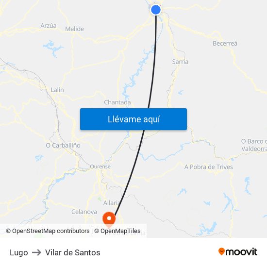 Lugo to Vilar de Santos map