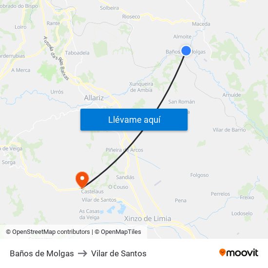 Baños de Molgas to Vilar de Santos map