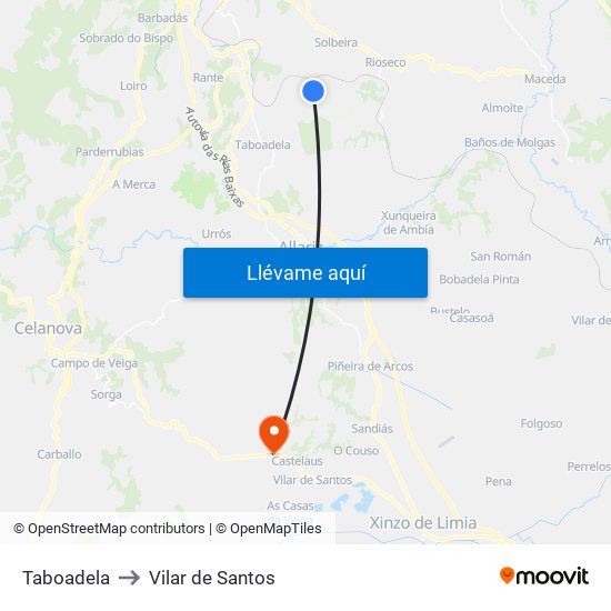 Taboadela to Vilar de Santos map