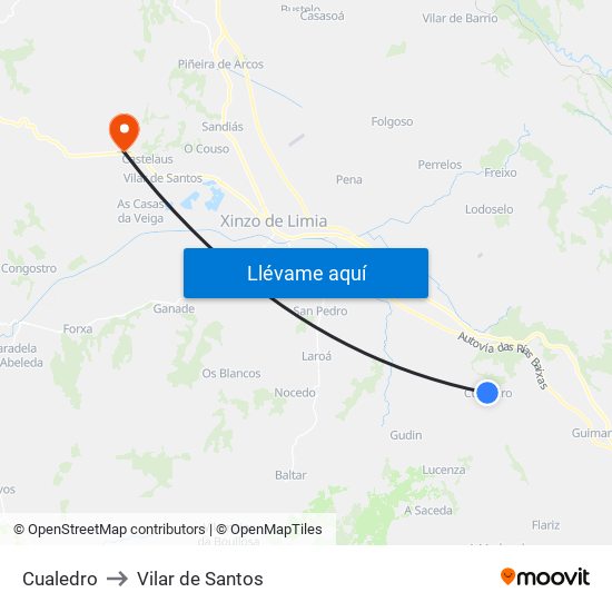 Cualedro to Vilar de Santos map